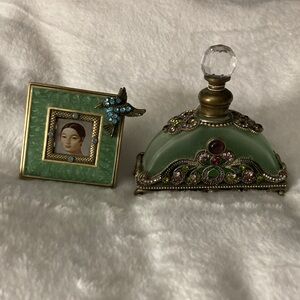 Two's Company Green Frame and Gold Jeweled Perfume Bottle